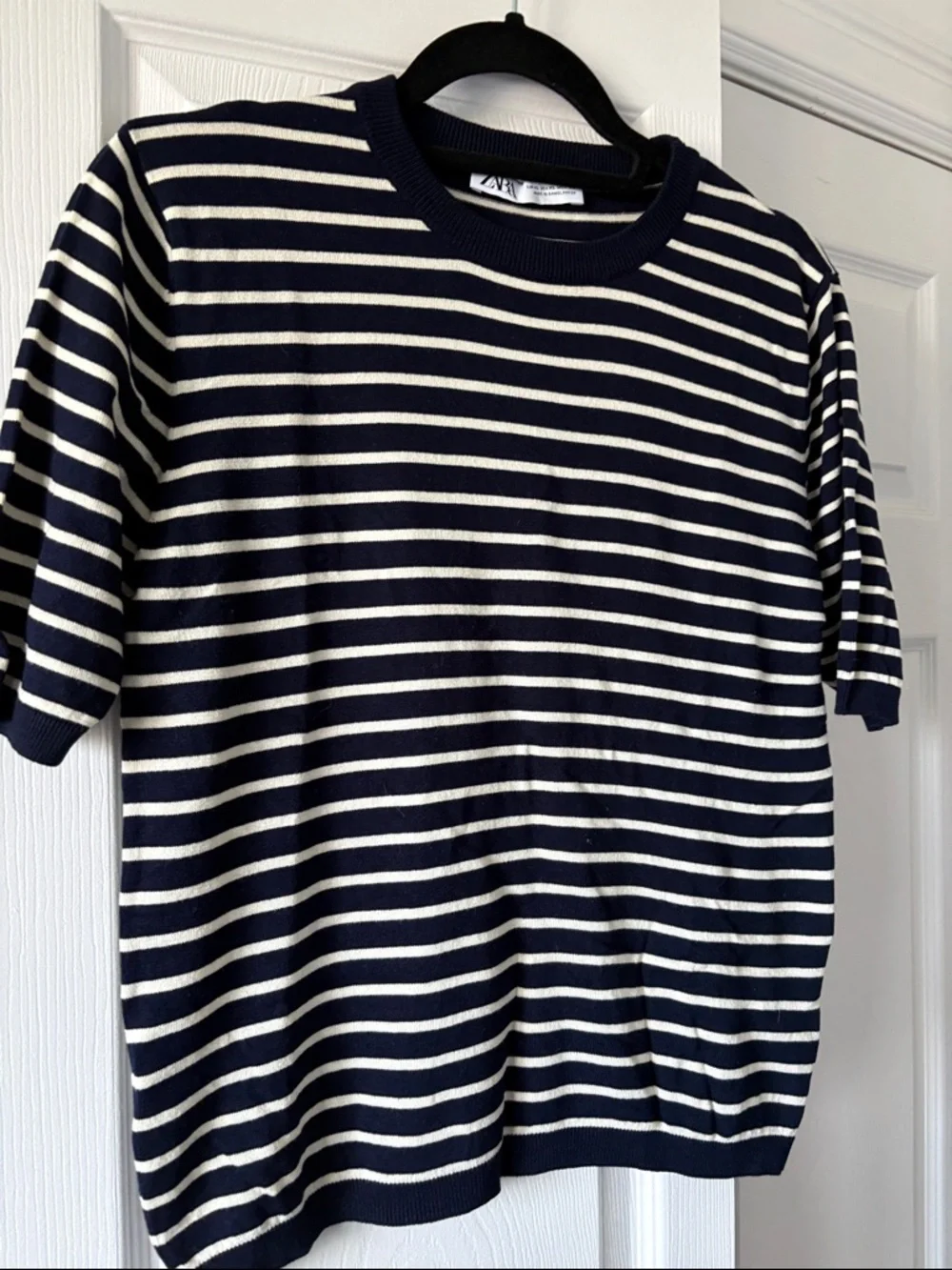 Zara Navy and White Striped Short Sleeve Top - Picture 1 of 4